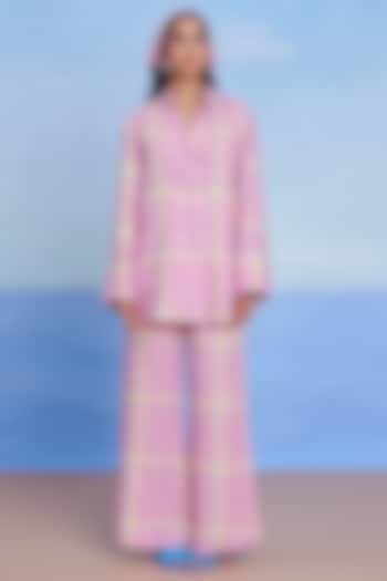 Cassata Pink Linen High-Waist Bell Bottom Pants by Saphed at Pernia's Pop Up Shop