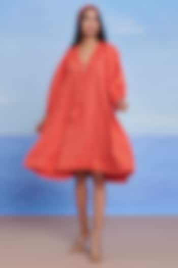 Tangerine Linen Panelled Summer Dress by Saphed at Pernia's Pop Up Shop