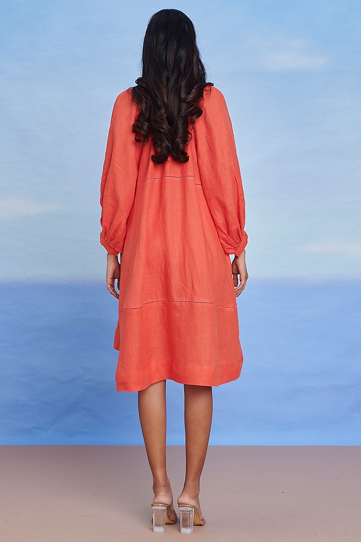 Tangerine Linen Panelled Summer Dress by Saphed at Pernia's Pop Up Shop