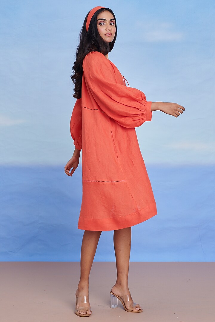 Tangerine Linen Panelled Summer Dress by Saphed at Pernia's Pop Up Shop