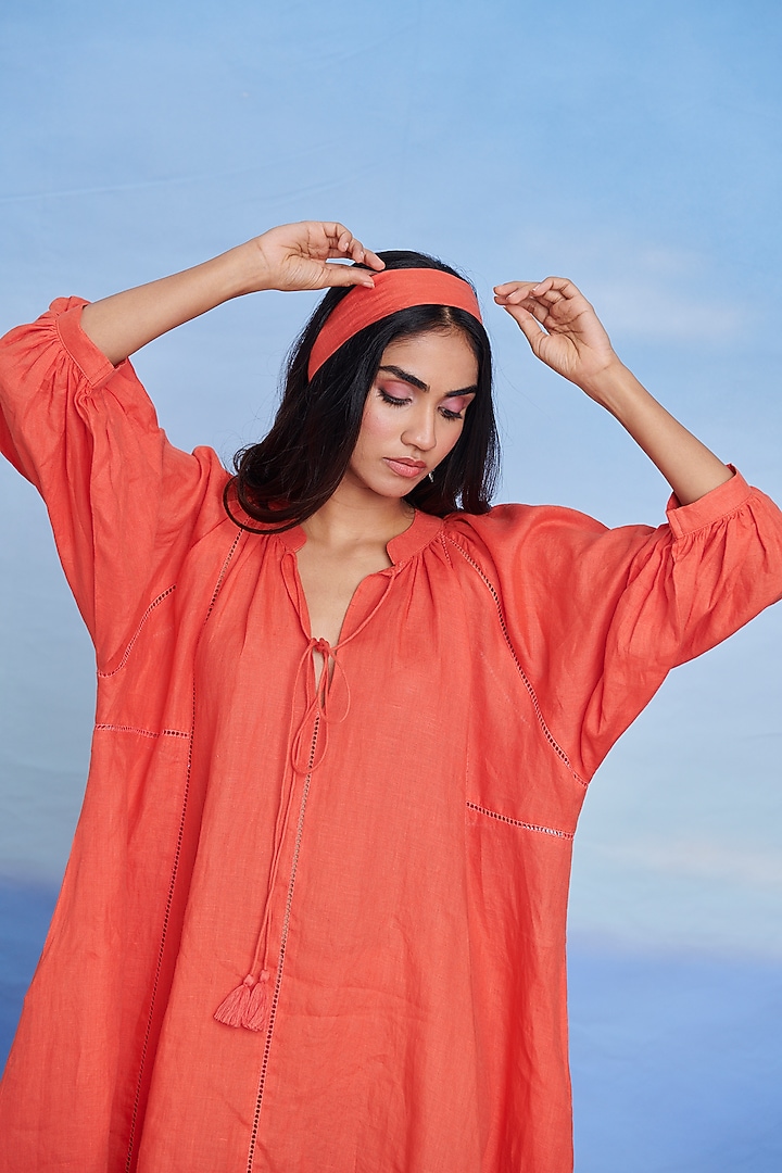 Tangerine Linen Panelled Summer Dress by Saphed at Pernia's Pop Up Shop