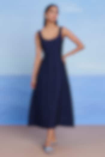 Neel Blue Linen Denim Panelled Summer Dress by Saphed at Pernia's Pop Up Shop