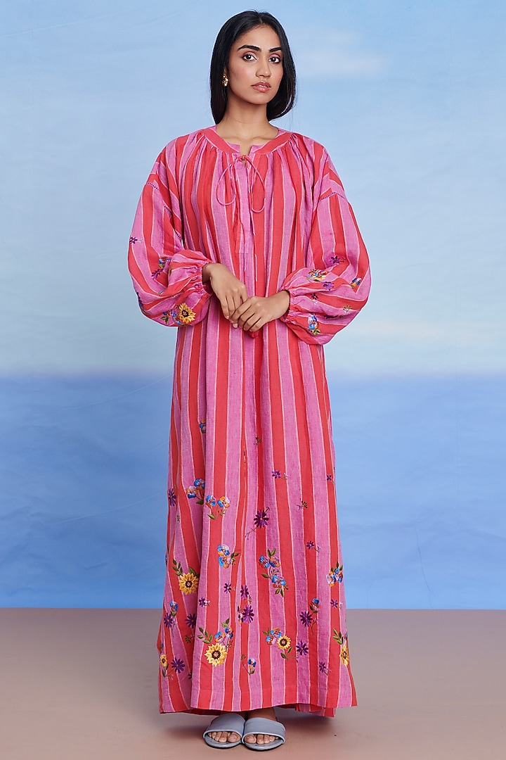 Amalfi Linen Machine Embroidered Vacation Dress by Saphed at Pernia's Pop Up Shop