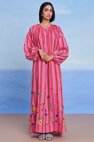 Amalfi Linen Machine Embroidered Dress by Saphed