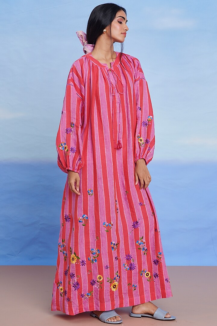Amalfi Linen Machine Embroidered Vacation Dress by Saphed at Pernia's Pop Up Shop