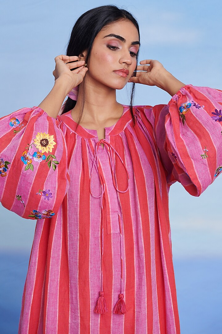 Amalfi Linen Machine Embroidered Vacation Dress by Saphed at Pernia's Pop Up Shop