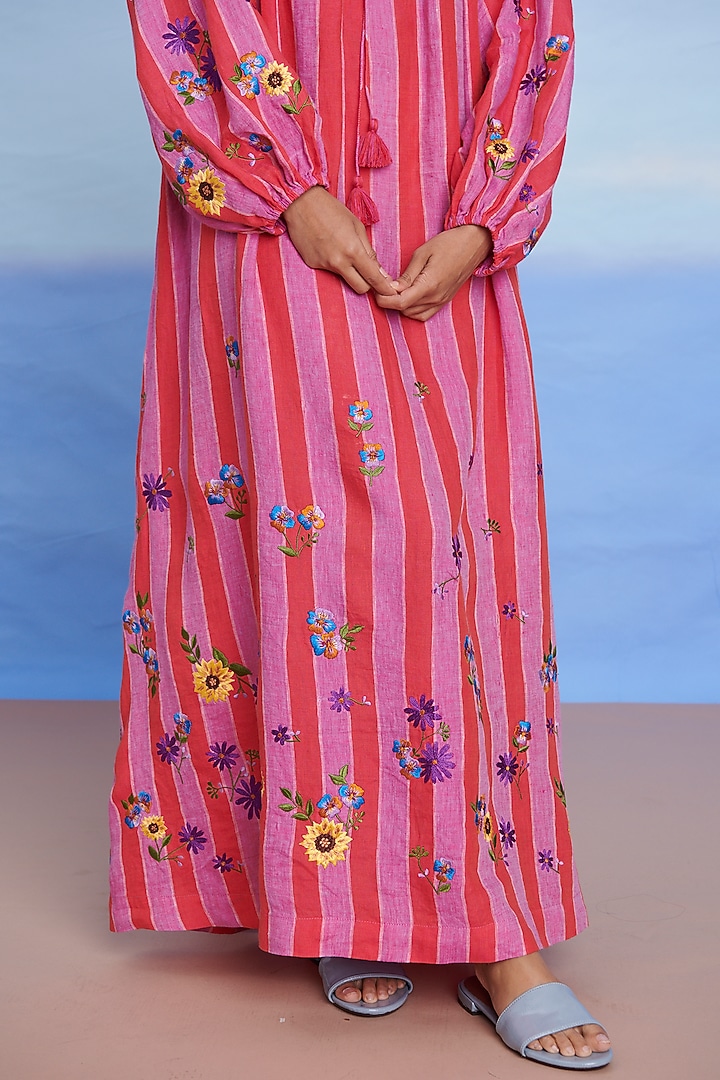 Amalfi Linen Machine Embroidered Vacation Dress by Saphed at Pernia's Pop Up Shop