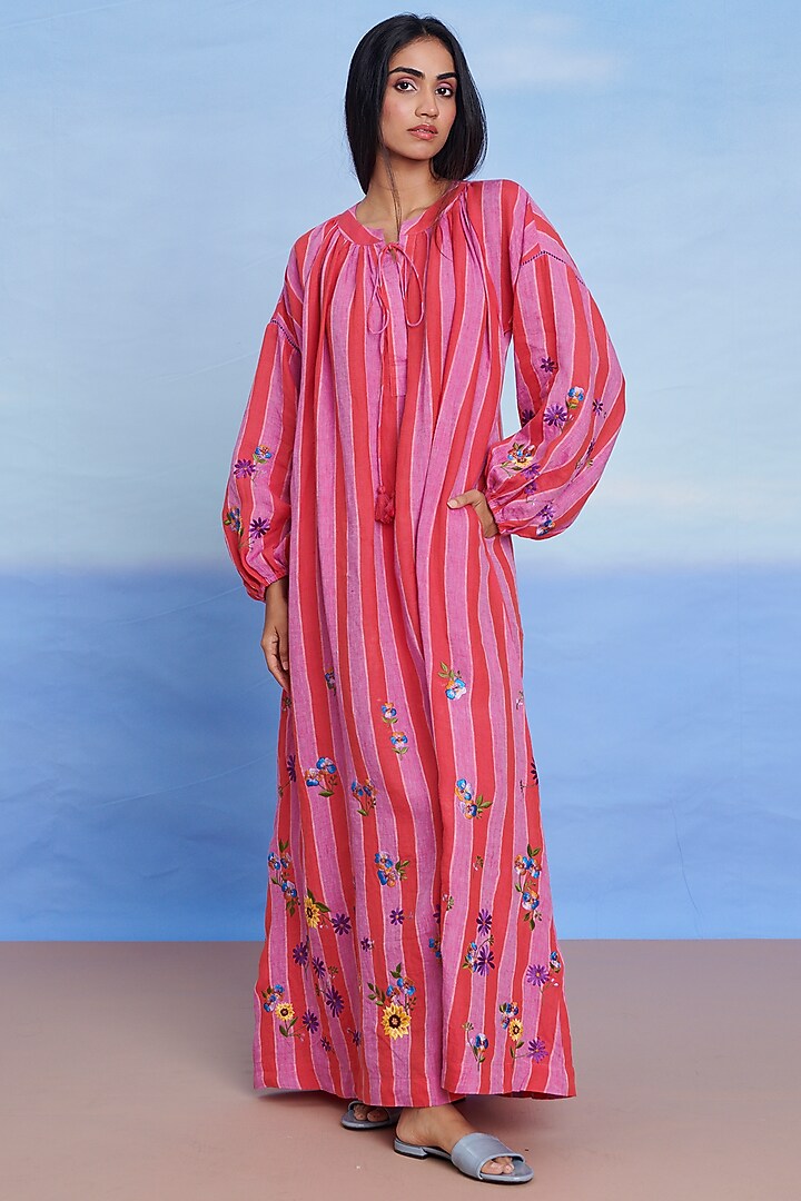 Amalfi Linen Machine Embroidered Vacation Dress by Saphed at Pernia's Pop Up Shop