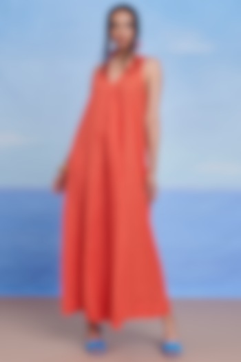 Tangerine Linen Flared Summer Dress by Saphed at Pernia's Pop Up Shop
