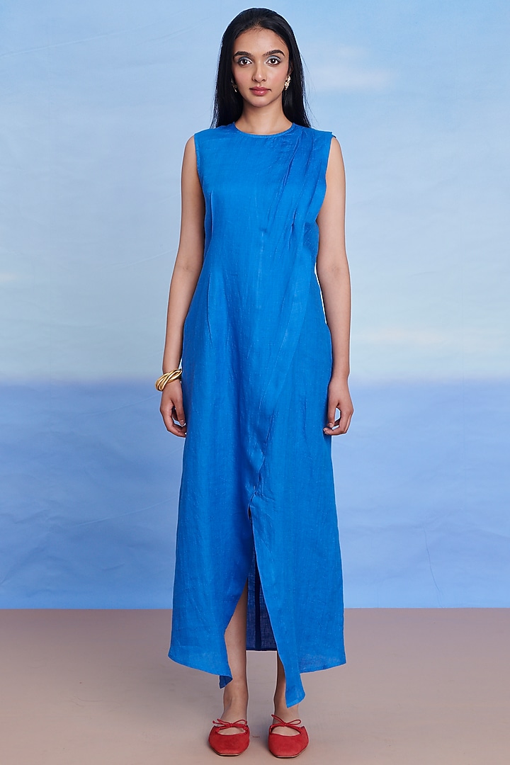 Santorini Linen Draped Summer Dress by Saphed at Pernia's Pop Up Shop