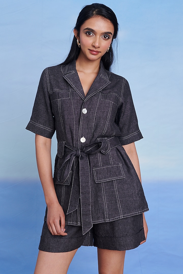 Graphite Linen Jacket by Saphed at Pernia's Pop Up Shop