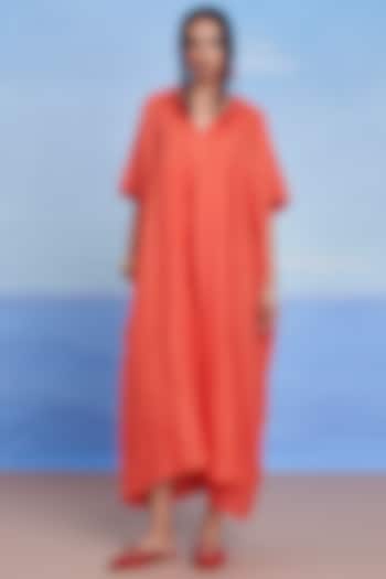 Tangerine Linen Kaftan by Saphed at Pernia's Pop Up Shop