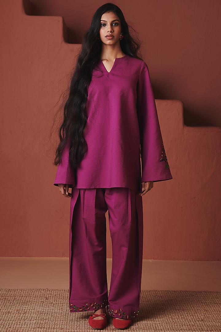Orchid Purple Cotton Linen Co-Ord Set by Saphed at Pernia's Pop Up Shop