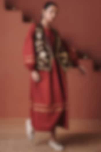 Brick Red Cotton Linen Midi Sack Summer Dress by Saphed at Pernia's Pop Up Shop