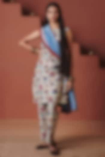 Beige Cotton Linen Chintz Printed Kurta Set by Saphed at Pernia's Pop Up Shop