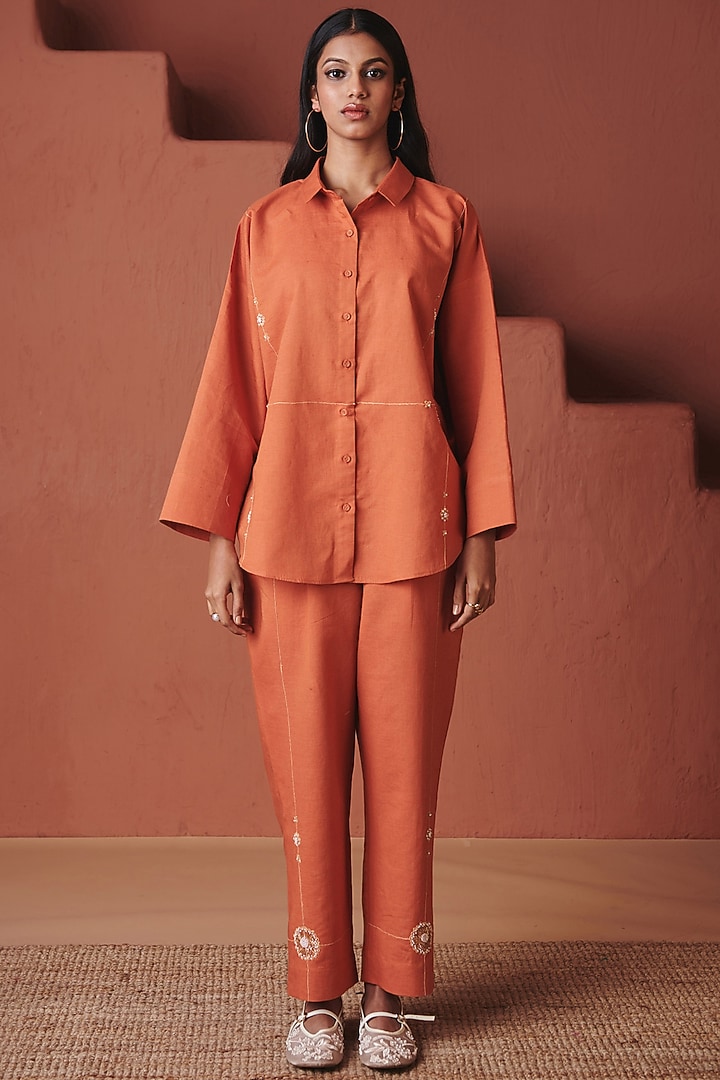 Marigold Orange Cotton Linen Co-Ord Set by Saphed at Pernia's Pop Up Shop