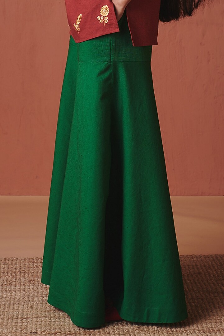 Brick Red Cotton Linen Boota Embroidered Short Kurta Set by Saphed at Pernia's Pop Up Shop