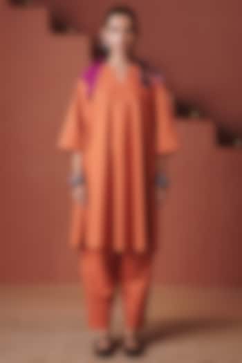 Marigold Orange Glass Beads Embroidered Kurta Set by Saphed at Pernia's Pop Up Shop