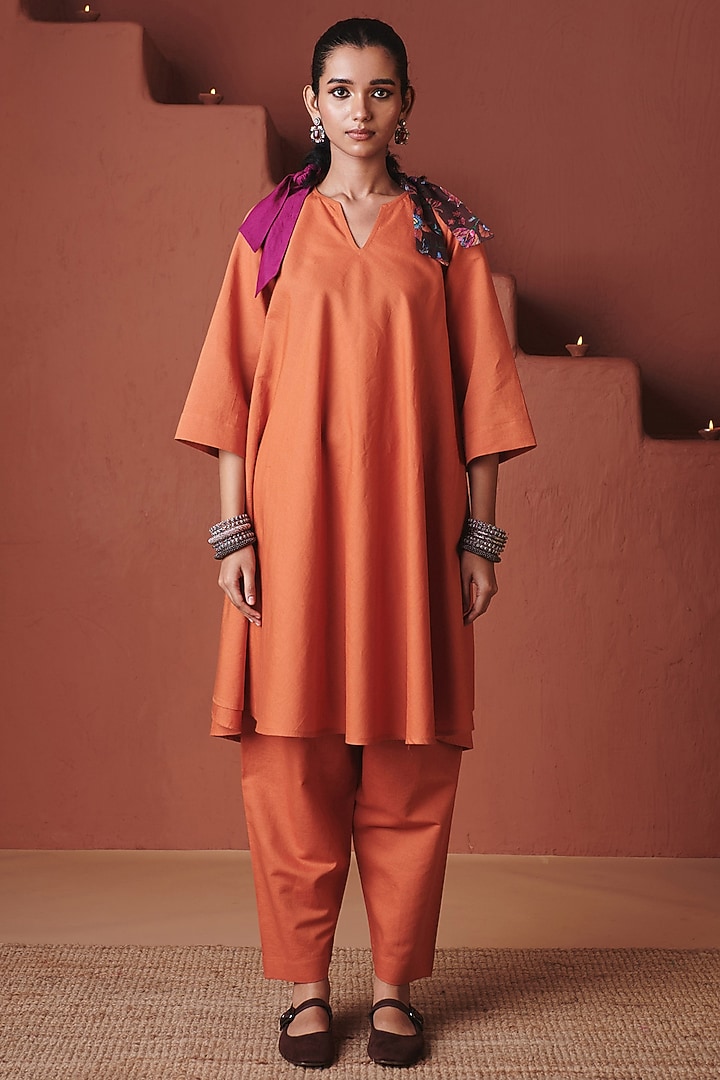Marigold Orange Glass Beads Embroidered Kurta Set by Saphed at Pernia's Pop Up Shop