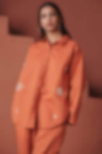 Marigold Orange Cotton Linen Button-Down Shirt by Saphed at Pernia's Pop Up Shop