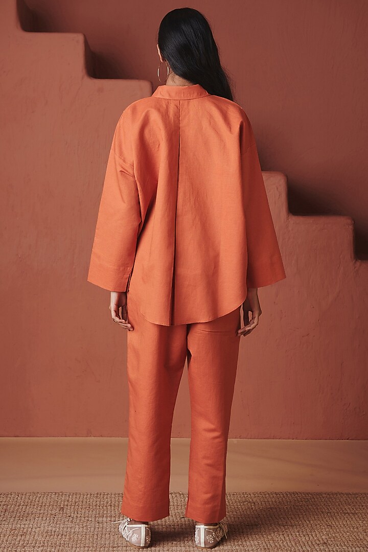 Marigold Orange Cotton Linen Button-Down Shirt by Saphed at Pernia's Pop Up Shop
