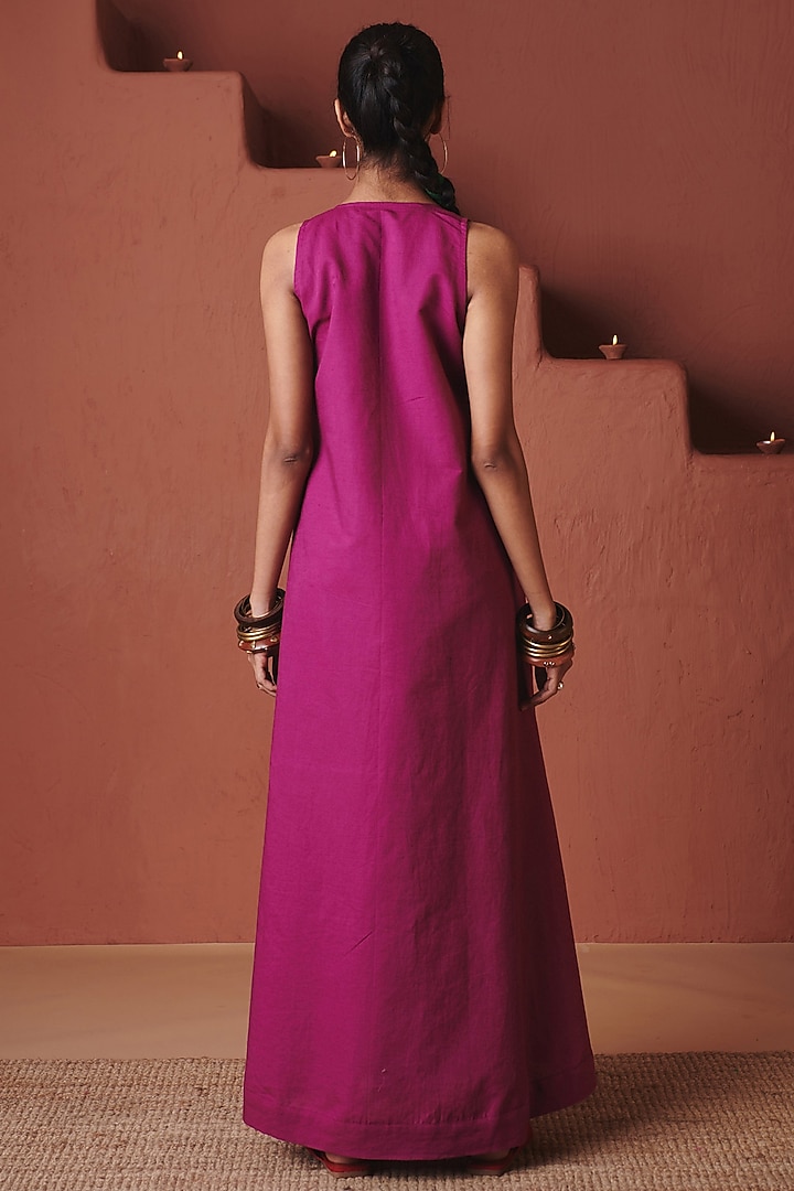 Orchid Purple Cotton Line V-Neck Flared Summer Dress by Saphed at Pernia's Pop Up Shop