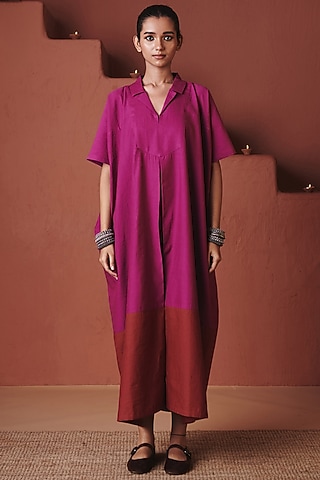 Orchid Purple Cotton Linen Kaftan Maxi Dress by Saphed