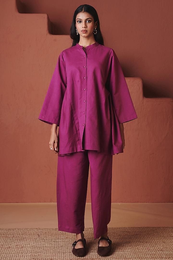Orchid Purple Cotton Linen Gathered Top by Saphed at Pernia's Pop Up Shop
