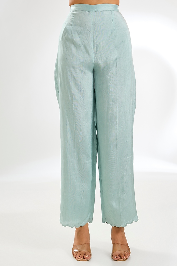 Dusky Blue Silk Resham Embroidered A-line Kurta Set by Shilpa Karnavat at Pernia's Pop Up Shop