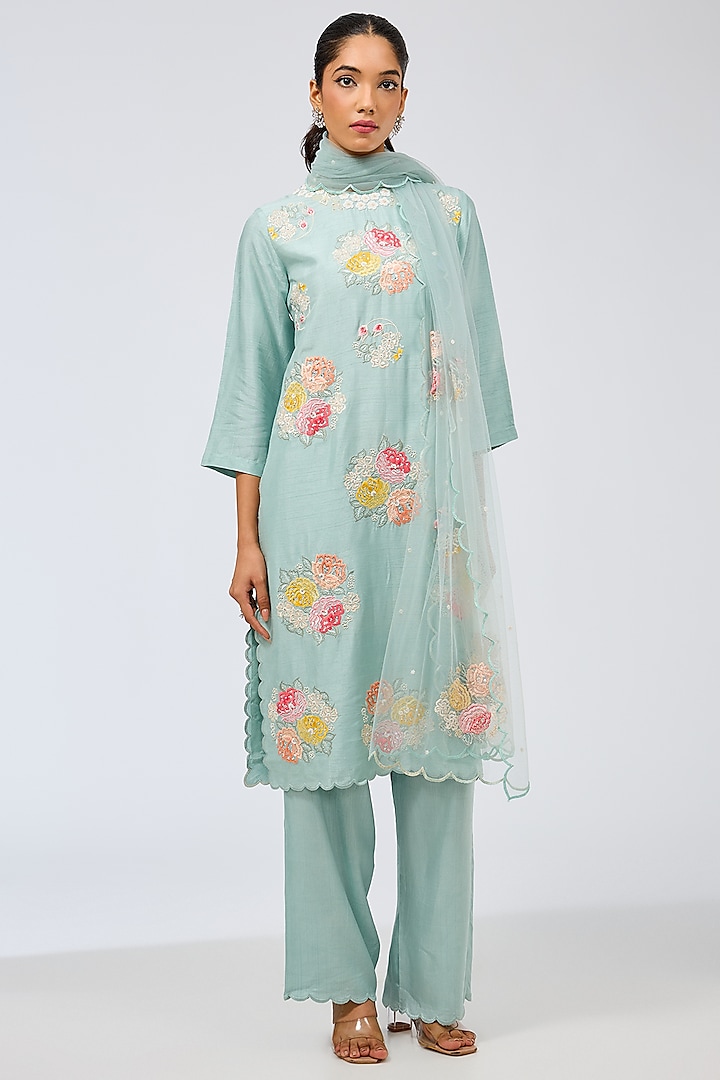 Light Blue Silk Kurta Set by Shilpa Karnavat at Pernia's Pop Up Shop