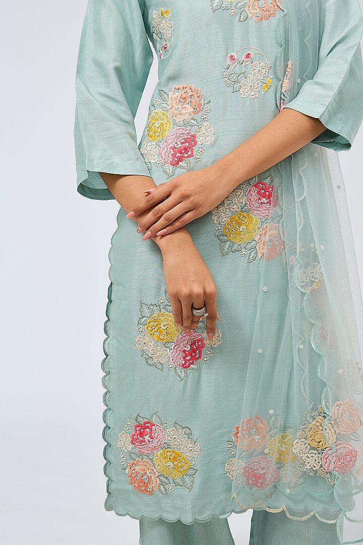 Light Blue Silk Kurta Set by Shilpa Karnavat at Pernia's Pop Up Shop