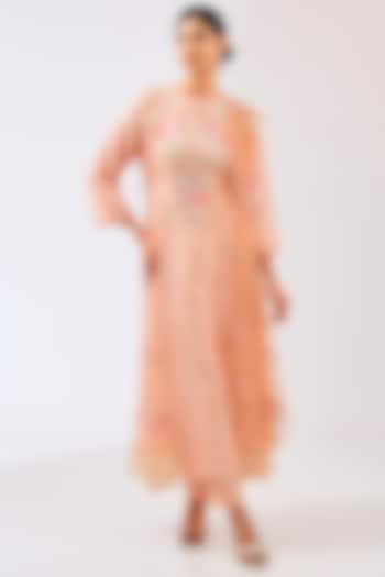 Peach Silk Resham Embroidered Kurta Set by Shilpa Karnavat at Pernia's Pop Up Shop