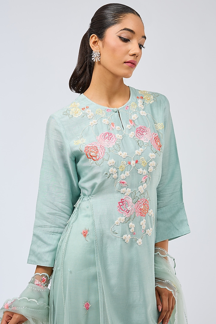 Dusky Blue Silk Kurta Set by Shilpa Karnavat at Pernia's Pop Up Shop
