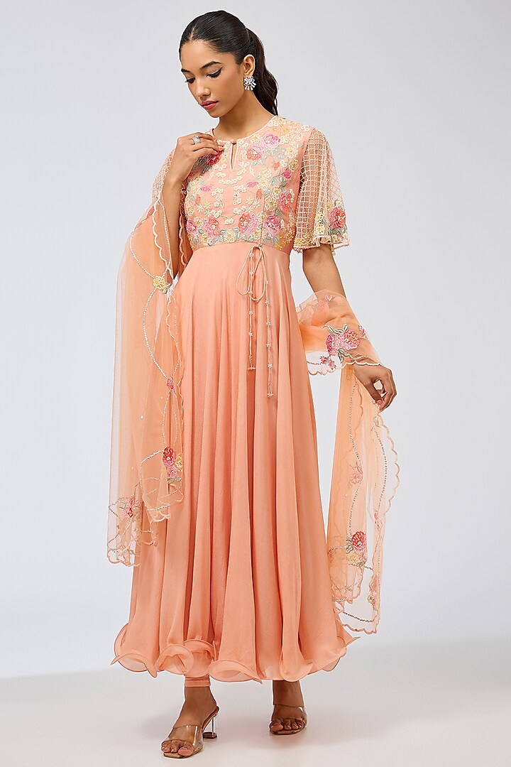 Peach Pink Silk Kurta Set by Shilpa Karnavat at Pernia's Pop Up Shop