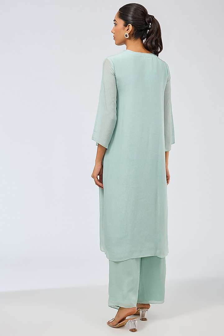 Dusky Blue Chiffon Kurta Set by Shilpa Karnavat at Pernia's Pop Up Shop