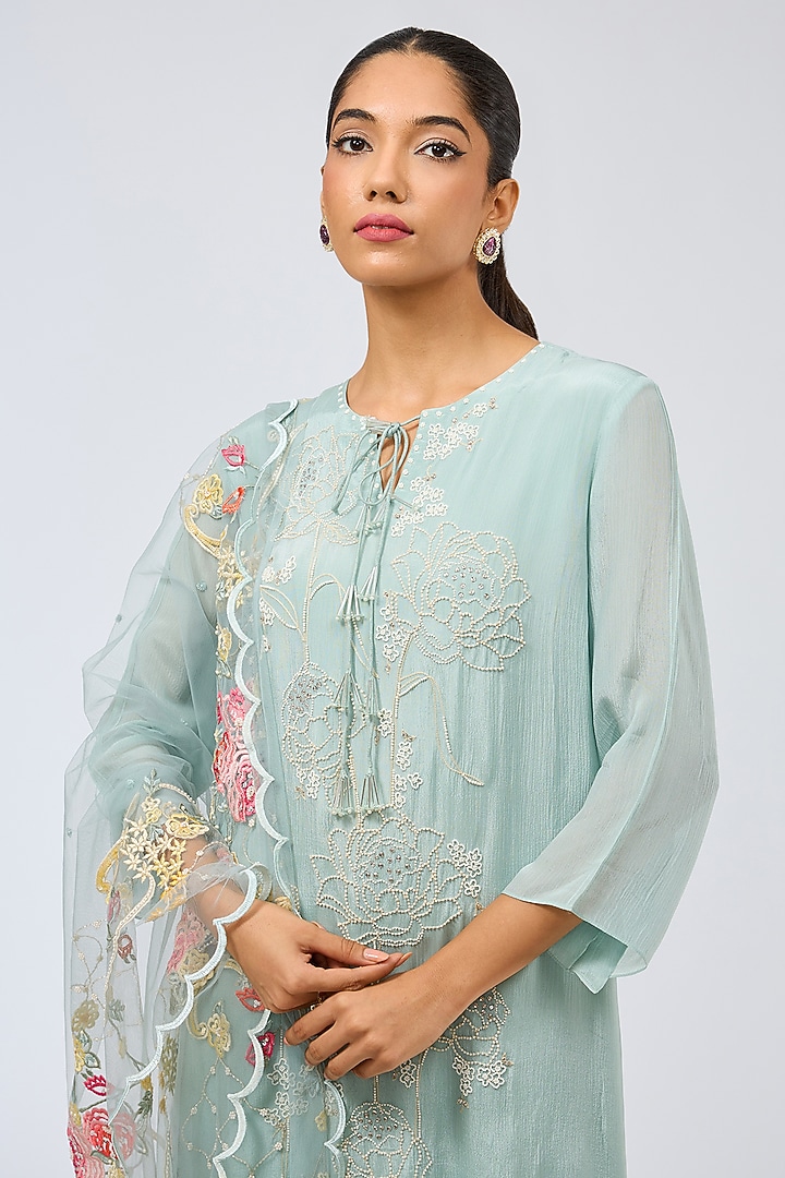 Dusky Blue Chiffon Kurta Set by Shilpa Karnavat at Pernia's Pop Up Shop