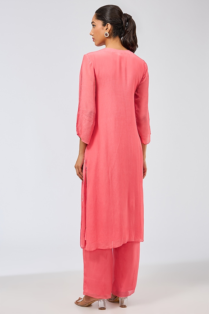 Pink Chiffon Kurta Set by Shilpa Karnavat at Pernia's Pop Up Shop