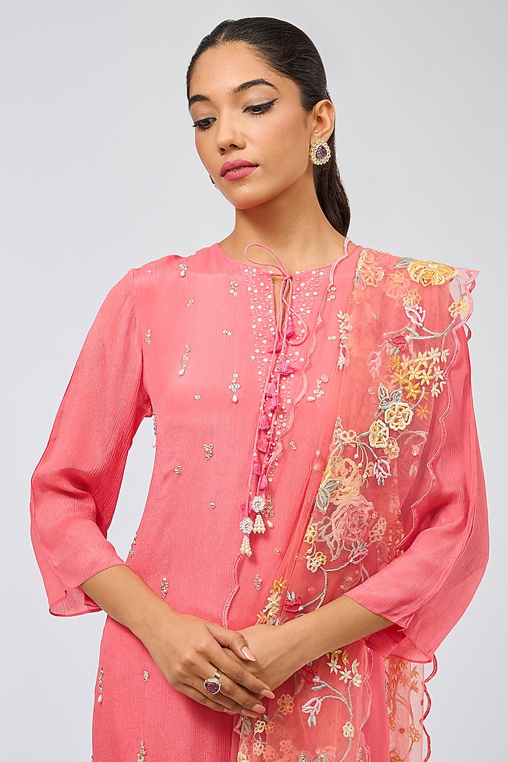 Pink Chiffon Kurta Set by Shilpa Karnavat at Pernia's Pop Up Shop