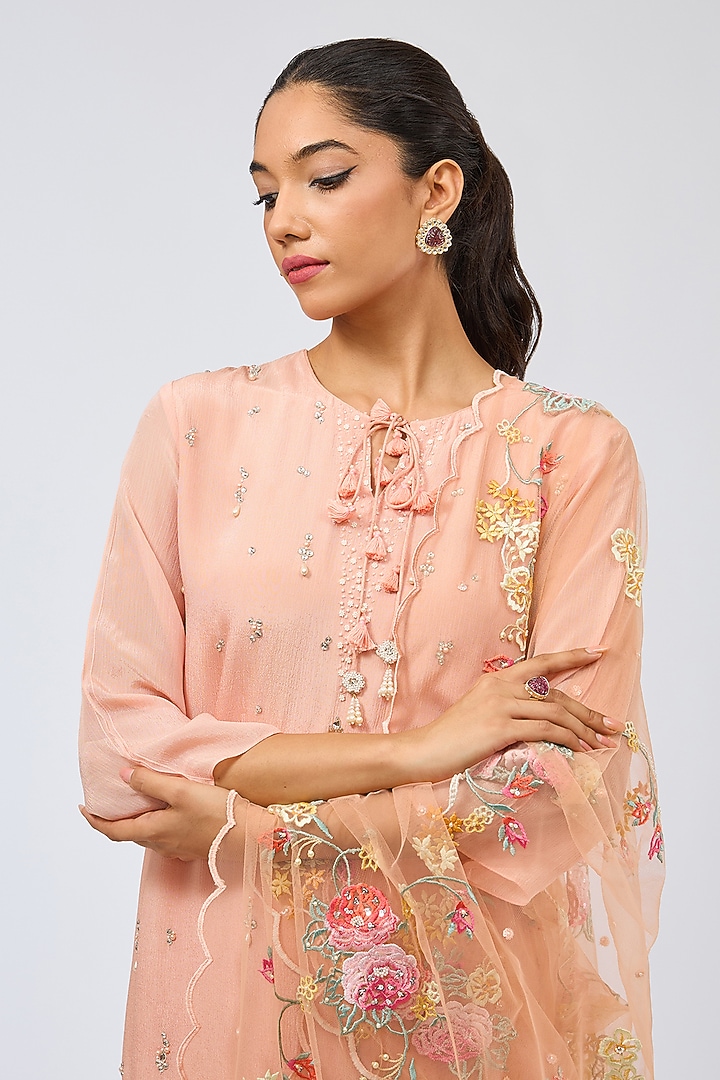 Peach Pink Chiffon Kurta Set by Shilpa Karnavat at Pernia's Pop Up Shop