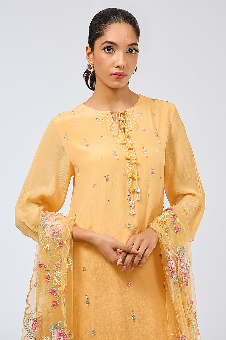 Peach Orange Chiffon Kurta Set by Shilpa Karnavat at Pernia's Pop Up Shop