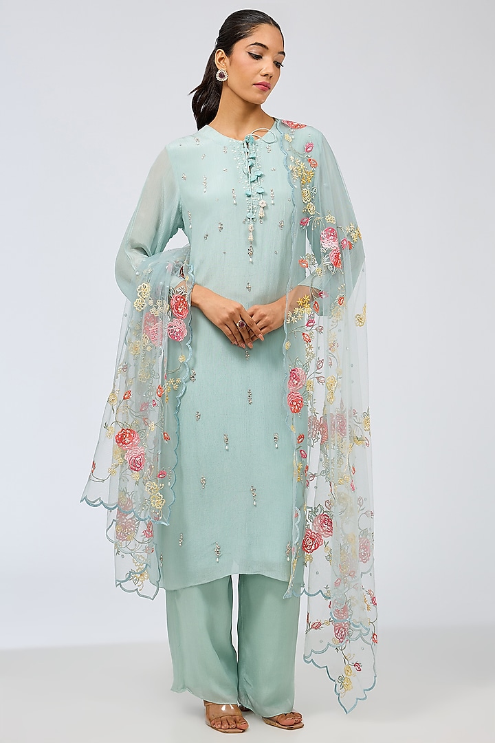 Dusky Blue Chiffon Kurta Set by Shilpa Karnavat at Pernia's Pop Up Shop