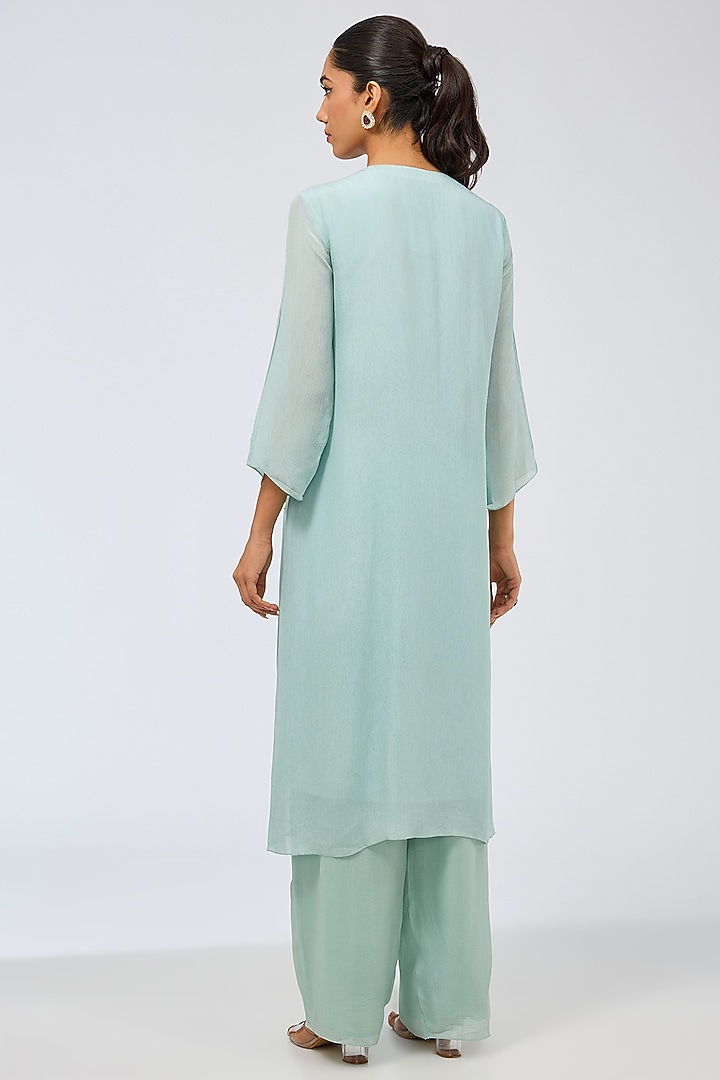 Dusky Blue Chiffon Kurta Set by Shilpa Karnavat at Pernia's Pop Up Shop