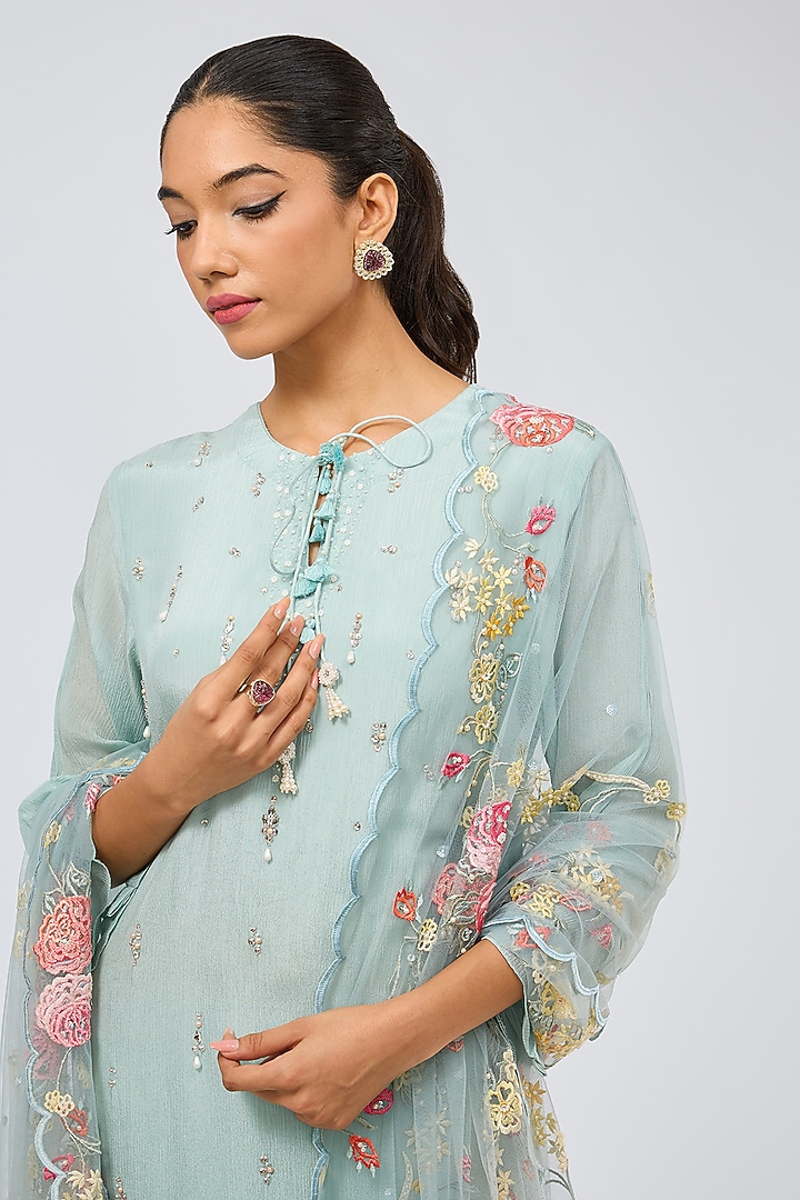 Dusky Blue Chiffon Kurta Set by Shilpa Karnavat at Pernia's Pop Up Shop
