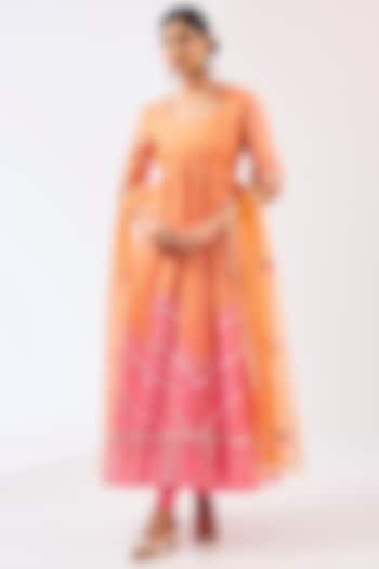 Orange & Pink Silk Chanderi Gota Work Anarkali Set by Shilpa Karnavat at Pernia's Pop Up Shop