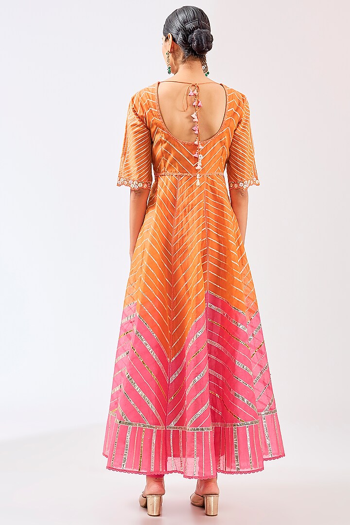 Orange & Pink Silk Chanderi Gota Work Party Wear Anarkali Set by Shilpa Karnavat at Pernia's Pop Up Shop