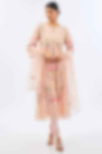 Baby Pink Net Resham Embroidered A-Line Kurta Set by Shilpa Karnavat at Pernia's Pop Up Shop