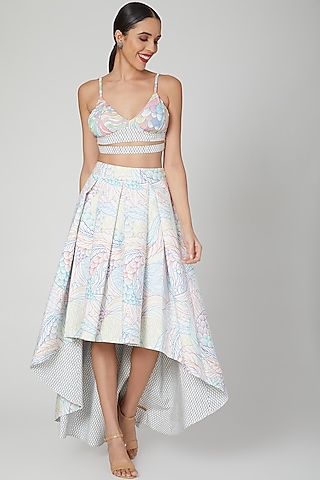 Multi Colored Printed High-Low Skirt Set by Simply Simone