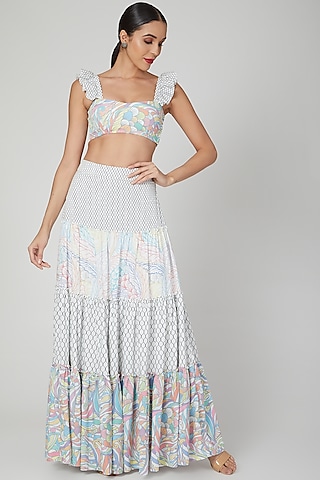 Multi Colored Printed Skirt Set by Simply Simone