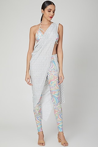 Multi Colored Printed Pant Set With Pallu by Simply Simone