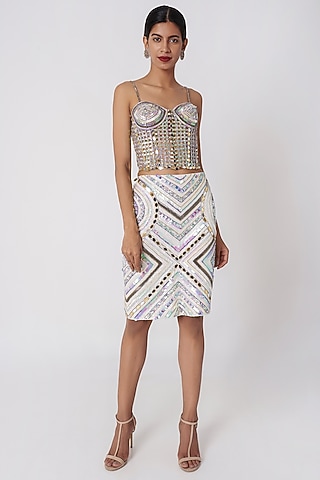 Grey Sequins Embellished Corset Top by SImply Simone